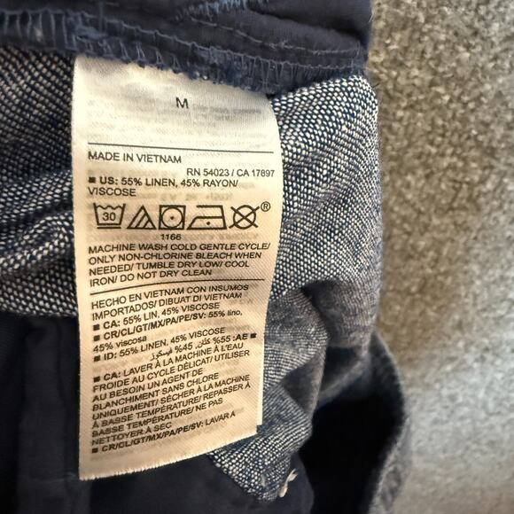 Old Navy Pants Womens Medium Blue Linen Blend Cropped Stretch Waist Boho - Picture 12 of 12
